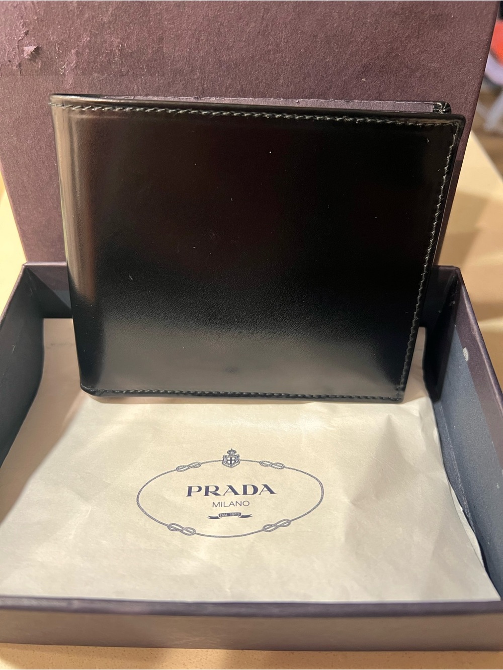 Prada Black Smooth Leather Bi-Fold Wallet